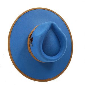 Bérets 10cm Fedora Hat 2023 printemps doux monochrome cireux grand rastin hommes et femmes incliner la plume large panama sombrero