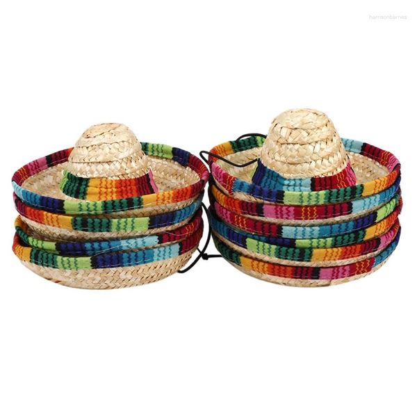 Boinas 10 Uds. Sombrero mexicano de paja Natural Mini Sombrero Baby Shower decoración de fiesta de cumpleaños suministros de mesa