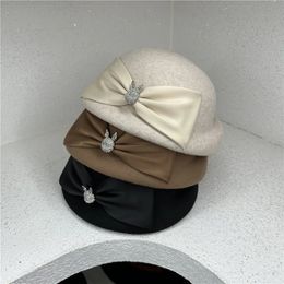 Baretten 11dudu ins chic winter frankrijk formele genade strik Strass konijn wolvilt dame baret cap vrouwen Leisure schilder hoed 231201