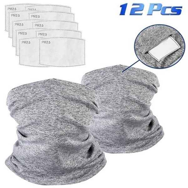 Boinas 12 PCS Unisex Neck Gaiter Bufanda con filtro Bolsillo Tubo Bandana Motocicleta Media cara Cubierta Ciclismo al aire libre Protector solar Máscara mágica