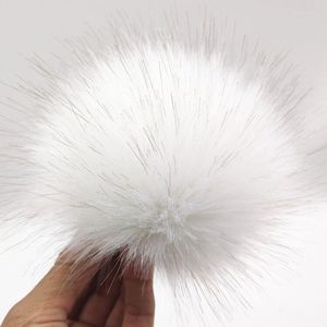 Boinas 12 cm blanco DIY Faux Hair Ball pompón de piel artificial para gorros gorro Pom bolsos zapatos llavero con botón de Metal