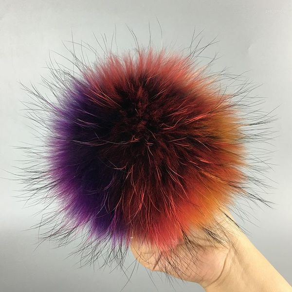 Boinas 13 cm Bola de piel de mapache natural Llavero Sombrero Sombreros de invierno Pom para zapatos Accesorios de gorra real