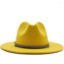 Bérets 17 couleurs laine en feutre jazz fedora chapeaux ceinture de boucle de boucle femme unisexe largeur panama trilby cowboy cap chapeau de soleil