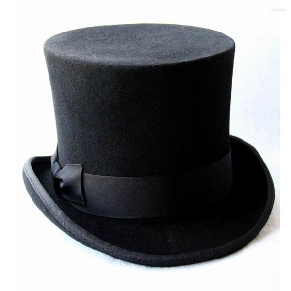 Bérets 17cm (6.67 pouces) laine noire femmes hommes chapeau haut-de-forme Chapeau Fedora feutre Vintage chapeaux de fête rationnels bricolage Steampunk