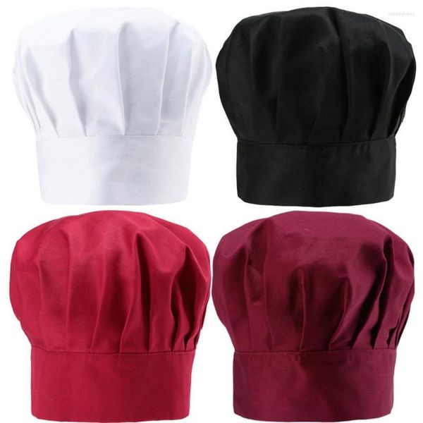 Boinas 1 unid chef sombrero panadero cocina cocinero restaurantes catering gorra elástica hombres mujeres negro rojo cocina lisa