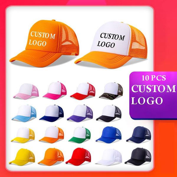 Boinas 1 pieza LOGOTIPO de marca personalizado Diseño de texto Personalidad DIY Sombrero de camionero AD Gorra de béisbol Hombres Mujeres Malla en blanco Ajustable HatBerets