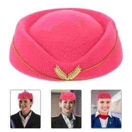 Baretten 1pc vilt stewardess hoed luchtvaartmaatschappij cap uniform vliegtuig podium uitvoeren dames cap-roze maat