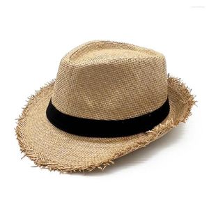 Berets 1pc Mens Straw Trilby Sunshade Hat Madies Femmes Summer Panama Designer Fedora Beach Caps largeur jazz