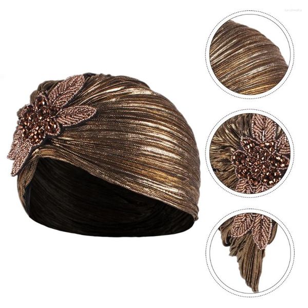 Boinas 1pc Noble Volantes Oro Estampado Turbante Sombrero Delicado