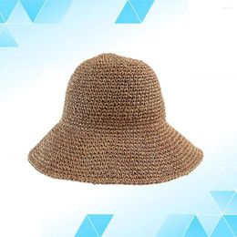 Bérets 1pc en plein air Hawaii chapeau de paille rond bloc de soleil large bord protection UV été chapeau de soleil plage (kaki)