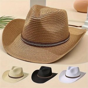 Bérets 1pc Hinestone décoratif boho cowgirl chapeau paille cowboy élégant largeur jazz largeur jazz pour femmes