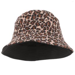 Bérets 1PC été unisexe Sunhat motif léopard pêcheur chapeau coton seau pliable escalade rue danse Hip-hop Style casquettes
