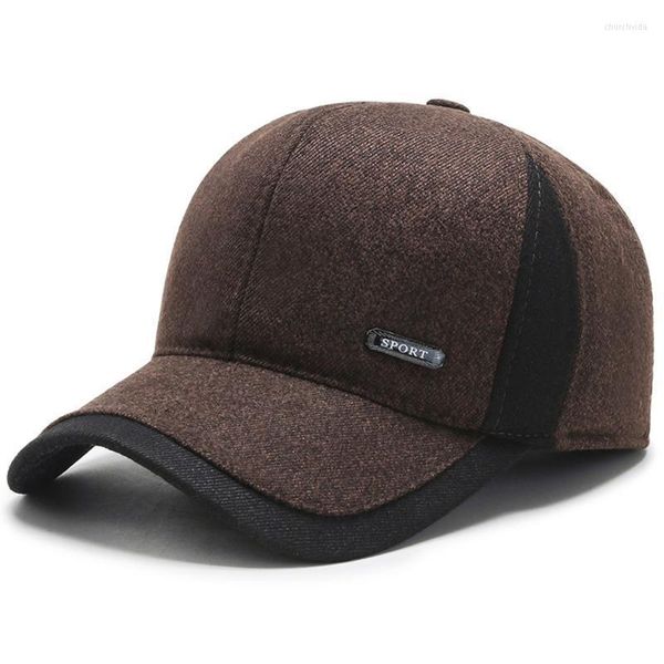 Bérets 1pc chaud hommes hiver laine casquette de Baseball oreillettes marque Snapback chapeaux épaissir ajusté Gorra Hombre camionneur CapBérets Chur22