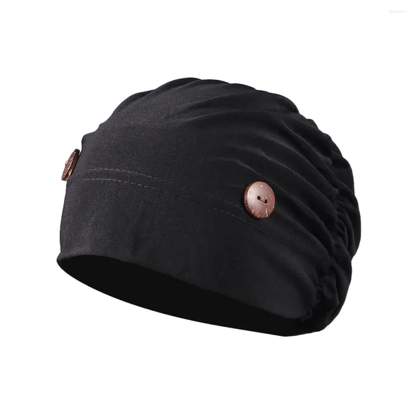 Boinas 1pc Mujeres Envoltura para la cabeza Poliéster Estiramiento Quimioterapia Headwrap Sombrero multifuncional (Negro)