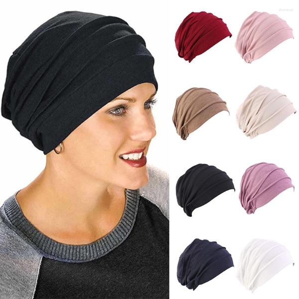 Boinas 1 unid mujeres musulmanas hijabs elástico turbante sombrero algodón suave cabeza envoltura pérdida de cabello pañuelo gorros invierno cálido dormir gorras quimio