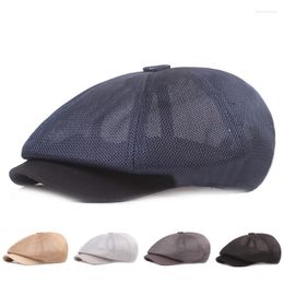 Baretten 1Pcs Volwassen Zomer Ademend Mesh Cap Britse Mode Sytle Baret Mannelijke Verstelbare Sboy Hoed Mannen Causale Achthoekige Caps 55-59cm