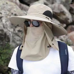 Beretten 1 stks vishoed met masker zomerzonbescherming breed rand vrouwen mannen cap bergbeklimmen jacht wandelen