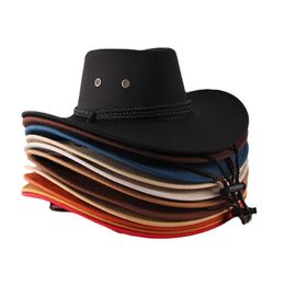 Bérets 1 pièces Style occidental chapeau de Cowboy pour hommes femmes été couleur unie soleil extérieur large bord mâle casquettes d'équitation fête Fedora