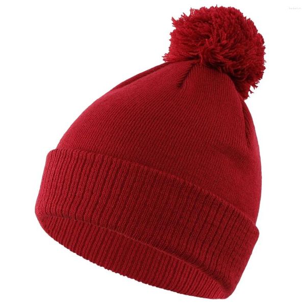 Bérets Chapeau tricoté bouclé pour enfants de 2 à 5 ans avec boule de fourrure, laine chaude d'hiver en acrylique noir pour fille