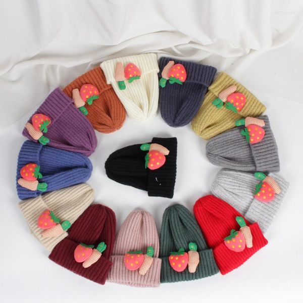 Boinas de 2 a 9 años de otoño, gorro de punto para niños con fresas, piel súper suave para niños y niñas, gorros bonitos para bebés, esquí al aire libre