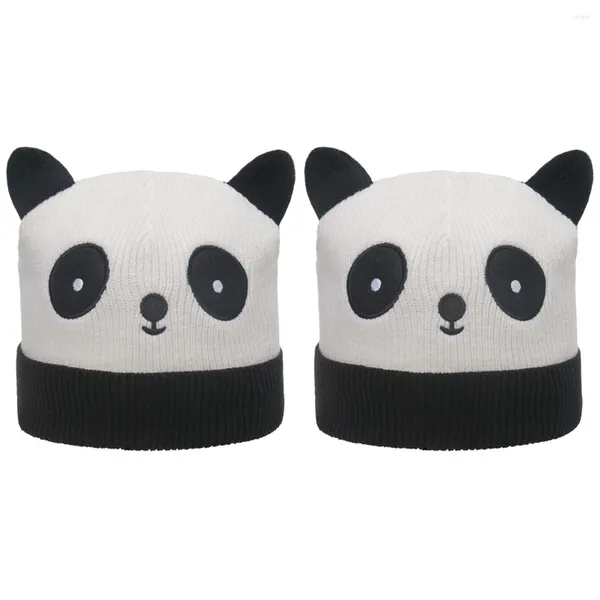 Boinas 2 Count Panda Manga Cap Sombreros de animales para adultos Mujeres de punto Linda lana Cálido Acrílico Hilo Miss