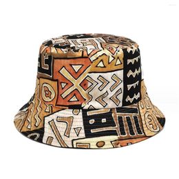 Bérets 2 pièces Double face Style bohème chapeau de pêcheur mode été dames soleil marée symboles impression bassin Hip Hop seau