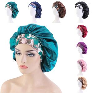 Bérets 2 pièces Bonnet en satin de soie Bonnets de cheveux Extra Large Bande de fleurs de sommeil Bonnets haute densité Femmes Tresses Bouclés Nuit