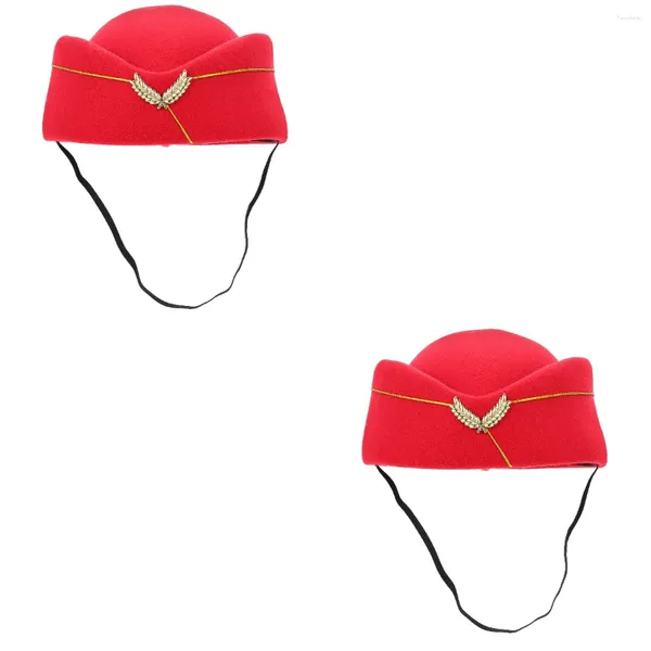 Boinas 2 PCS Azafata Boina Pastillero Decorativo Sombrero Cosplay Uniforme Disfraces Vestido Rojo Azafata Accesorios Accesorio