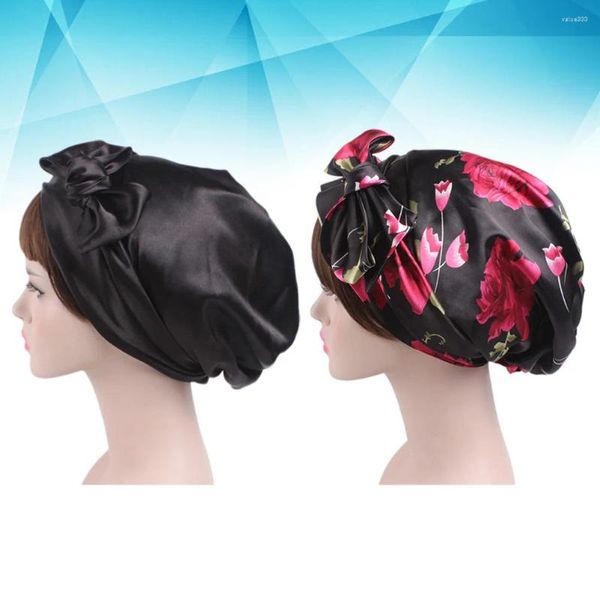 Boinas 2 PCS Mujeres Cabeza Bufanda Seda Sombrero Quimioterapia Mujer Cabello Bonnet Trenzas