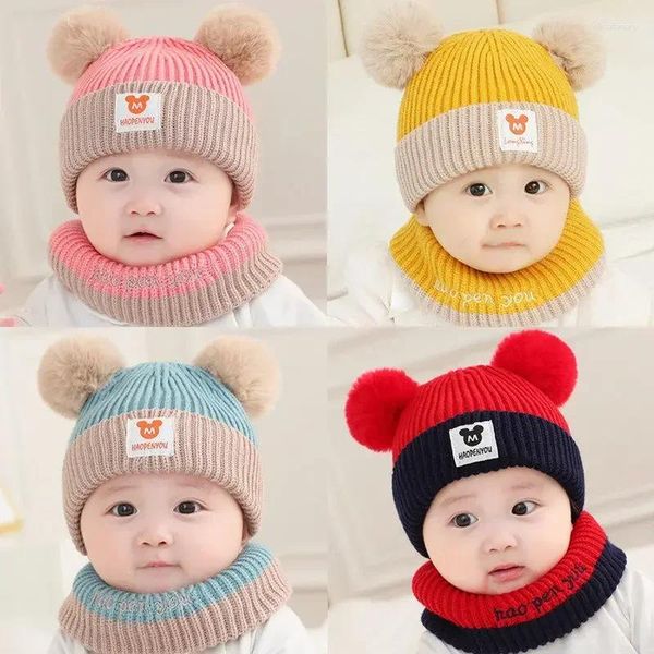 Berets 2 Set Baby Hat Automne et hiver 0-12 mois Boy Girl Woolen Charf écharpe tricotée pour les tout-petits