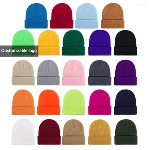 Bérets 20 couleurs coréen laine acrylique tricoté chapeau femmes hommes Skullcap automne hiver élastique Skullies bonnets casquette en gros bricolage logo