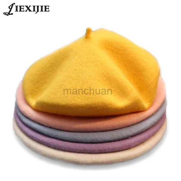 Bérets 2018 hiver pas cher 100% laine de couleur solide Béret Caps Bonnet Femme Bonnet Caps Lady Painter Tous assorti du chapeau de marche chaud en gros D24417