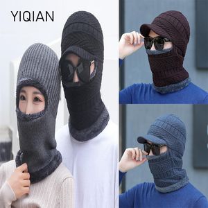 Beretten 2021 Winter Warm Hat Beanie Men Wol Ladies Scarf Balaclava Face Masker gebreide oorbeveiliging Trend