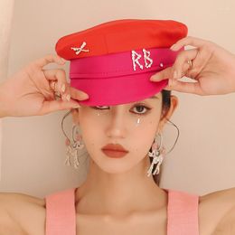 Berets 2022 Marke Designer Frühling Sommer Caps Frauen Zweifarbige Sboy Cap Kristall verzierte Satin Baker Boy Hut