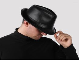 Baretten 2022 Echt Leer Brede Rand Stetson Fedoras Britse Hoeden Voor Heren Dames Gentman Zwart 5562 Cm Ingericht Jazz Hip gorras6984723