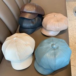 B￩rets 2022 Pu Leather B￩ret chapeau d'hiver pour femmes pour femmes peintre sboy cap m￢le m￢le vintage femelle noire binas anglais style