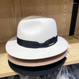 Berets 2022 Vintage Fedora Men Wol Wide Bim Hat Witner Fall For Woman Chapeau Black Ladies Dames Jazz