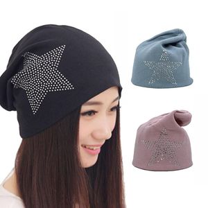 Berets 2022 Women's Beanie Hat Fashion Star Shine Rhinestones Beanies Skullies Caps For Ladies Vrouw Casual Plain Bonnets