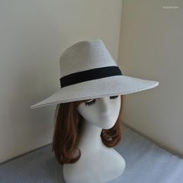 Berets 202206-PANSHI-brede randzomerdruppel Summer Paper Grass Classic British Lady Fedoras Cap Men Women Leisure Panama Jazz Hat