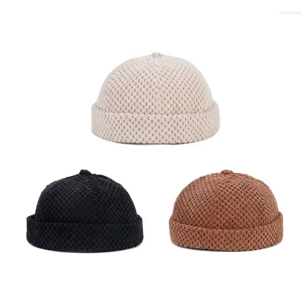 Bérets 2023 Automne et hiver Polyester Chaud Solide Docker Cap Brimless Chapeau Bonnet Propriétaire Marin Hommes Femmes 112