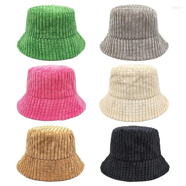 Boinas 2023 Otoño Invierno Sombrero de pescador a rayas gruesas Moda para hombres Moda para mujer Sombreros de cubo japoneses Pana Gorras de color sólido