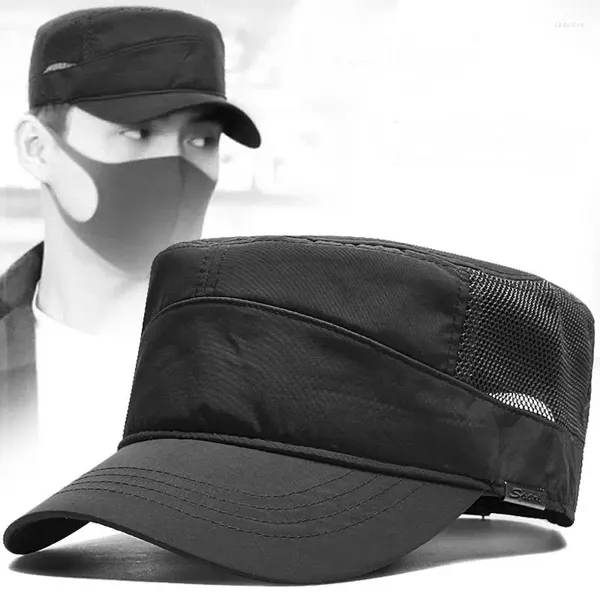 Boinas 2023 Cabeza grande Hombre al aire libre Impermeable Tamaño grande Ejército Gorra plana Hombres Verano Poliéster Más Malla Sombrero militar 55-60 cm 60-65 cm