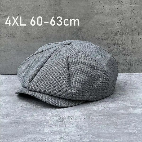 Bérets 2023 grande taille coton automne hiver Sboy casquettes hommes respirant anglais homme béret femmes Peaky Blinders casquette octogonale chapeaux 63CM