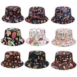 Bérets 2023 seau chapeaux femmes multicolore couleur champignon motif pêcheur chapeau étudiant loisirs soleil dessin animé pliable Panama