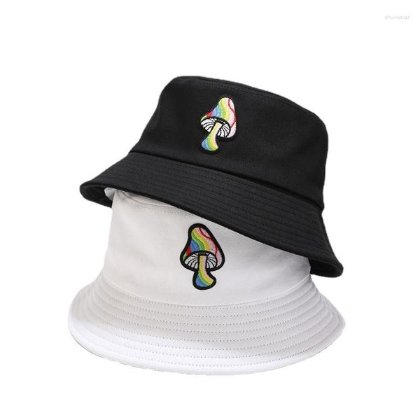 Boinas 2023 Sombreros de cubo Mujeres Impresión de setas Moda Hombres Panamá Casual Pescador Sombrero Pareja Protección solar Sol Playa al aire libre