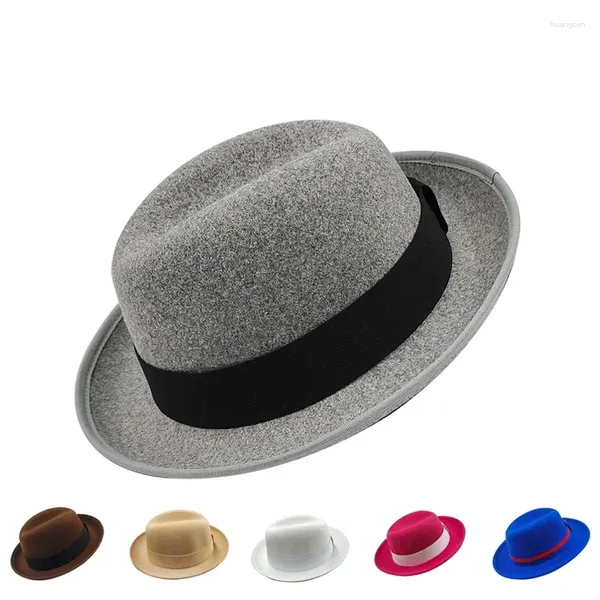 Boinas 2023 Moda Casual Clásico Ala Corta Fieltro Fedora Sombrero Mujeres Color Sólido Vintage Top Caballero Fiesta Boda