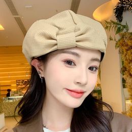 Bérets 2023 coton pour femmes doux Bow Top artiste peintre chapeau automne hiver rue filles Vintage français octogonal chapeaux casquettes