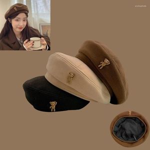 Bérets 2023 Mignon Bear Beret femme chapeau marron vintage printemps automne, style rue Street Girl Casual Cap English peintre pur pain