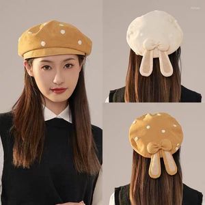 Berets 2023 Leuke hoed voor vrouwen herfst en winter Japanse vintage stereo oren baret grappige artistieke schilderscaps