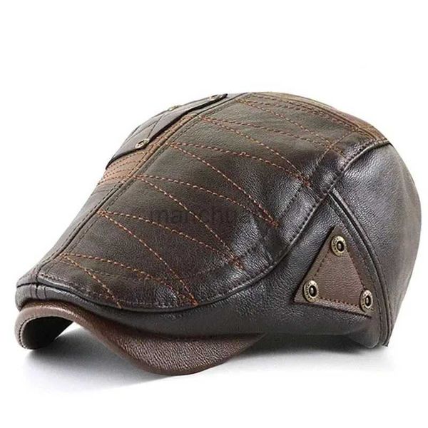 Boinas 2023 Papá Invierno Ivy Cap Mujer Hombo de periódico Man PU Cuero Boina Black Coffeelight Coffeedark Blue 55-60cm D24417